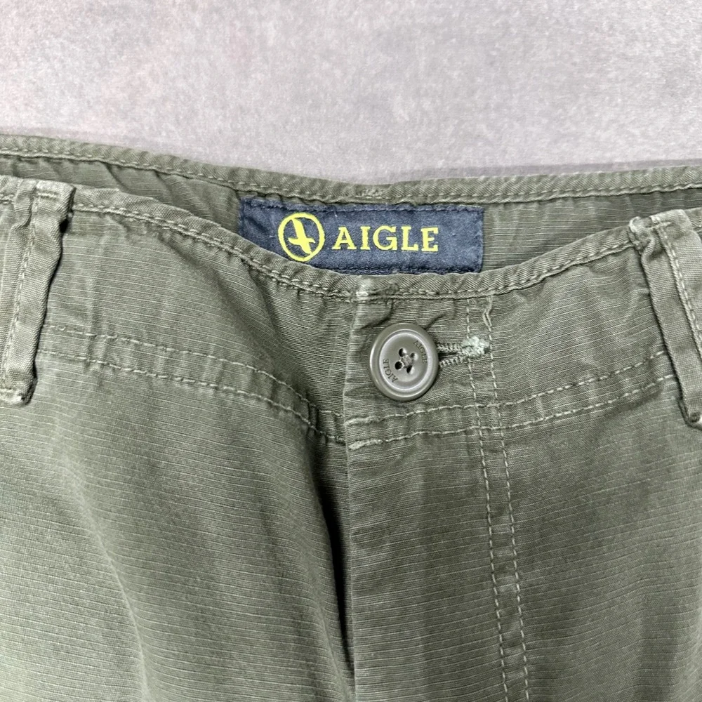 Aigle Cargo Shorts Men 34 Olive Green Ripstop Cotton Utility Excellent